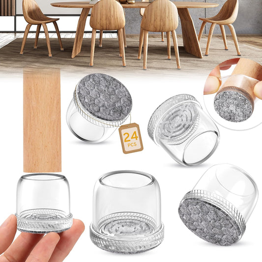 24PCS Round Chair Leg Floor Protectors, Furniture Sliders, Chair Leg Protectors for Hardwood Floors, Non-Slip Felt Furniture Pads, Silicone Cap Covers to Protect Floors, (Fit 1.1" - 1.5")