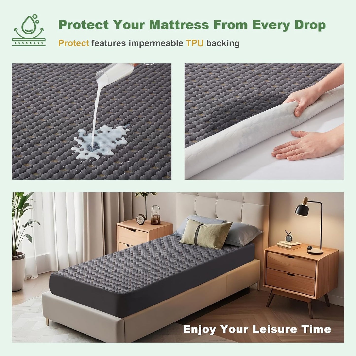 Waterproof Mattress Protector, Twin XL Size Mattress Pad Fitted 6-15" Deep Pocket, 3D Air Fabric Breathable Bed Mattress Cover Noiseless Washable for College Dorm(Carbon Gray)