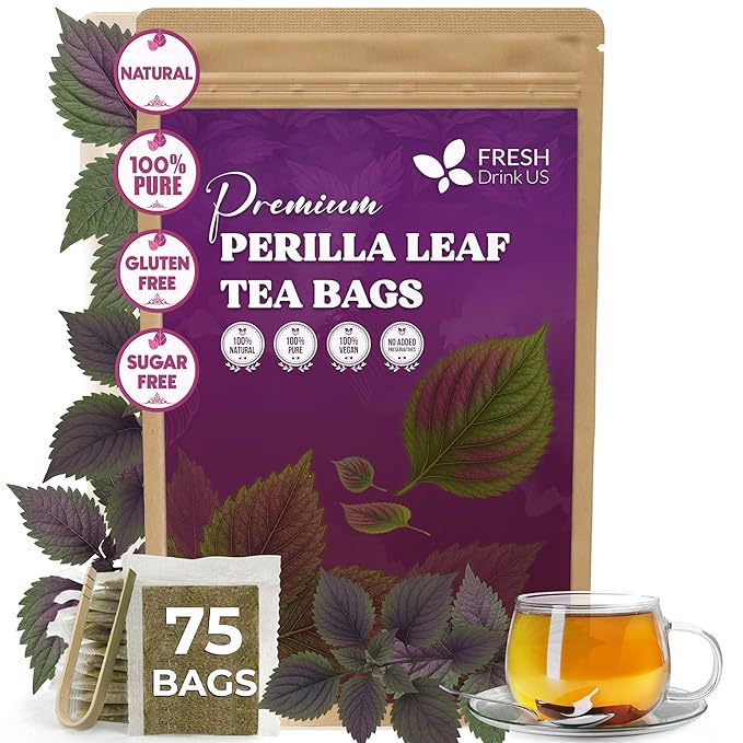 FreshDrinkUS, Premium Perilla Leaf Tea – 75 Tea Bags | 100% Pure Perilla Leaves | Caffeine-Free, Non-GMO, Natural Packaging | Herbal Tea Bags for Daily Enjoyment. Gluten-Free. Sugar-Free. Vegan
