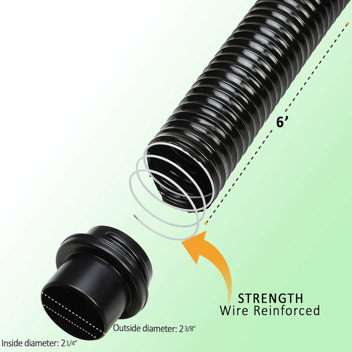 2 1/2 Vaccum Dust Collection Hose Accessories for Woodworking Shop Vac Saw Dust Floor Nozzle, Brush, and Hose Kit for Shop Vac (6’ Hose)