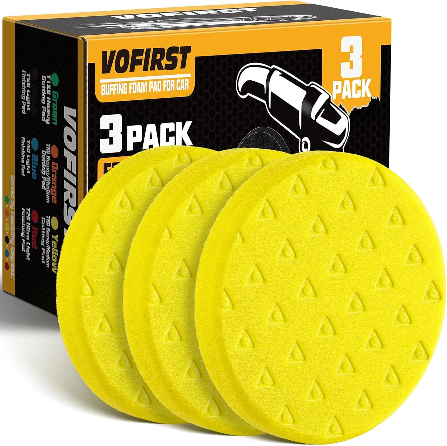 6 Inch Buffing Polishing Pads - 3Pcs Yellow Polish Pad - 6.5 Inch Face for 6 Inch 150mm Backing Plate - High-Density Buffing Sponge Pads for Car Buffer Polisher Compounding, Polishing & Waxing