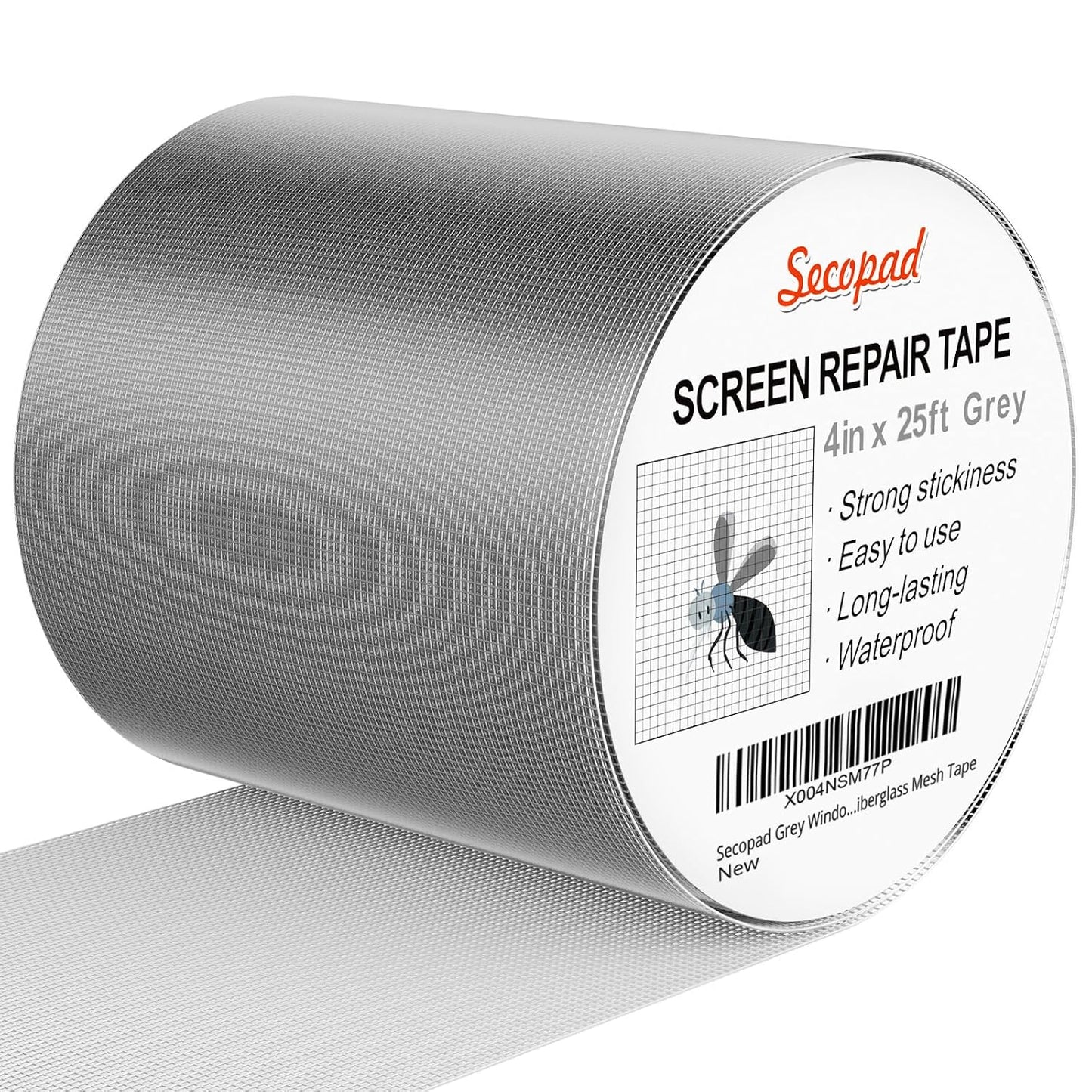 Grey Window Screen Repair Tape, 4IN X 25FT (300IN) Screen Repair Kit for Windows or Doors, Strong Adhesive Patch Kit Fiberglass Mesh Tape