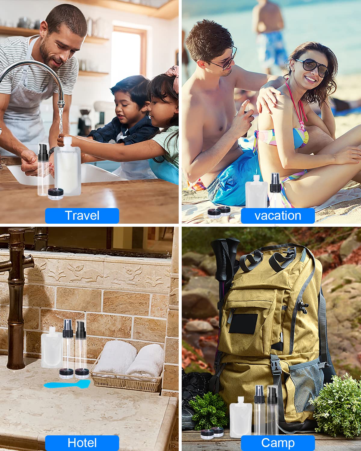 17 Pack Travel Pouches for Toiletries,TSA Approved,Travel Size Portable Containers,Stand Up Pouch,Refillable Travel Accessories for Shampoo Conditioner Lotion Soap Liquids (B-17pcs)