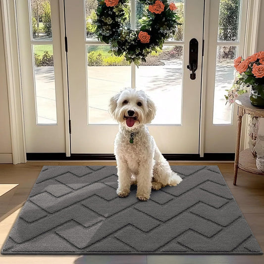 hicorfe Front Door Mat Outside Entrance,32"x40" Absorbent Muddy Dirt Resist Welcome Door Mats Outdoor Indoor,Stain and Fade Resistant,Non Slip Backing Entry Mat Doormat for Entryway(Grey)