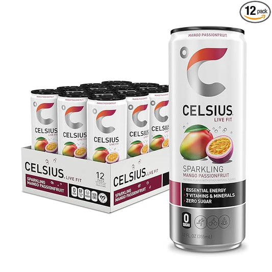 CELSIUS Sparkling Mango Passionfruit, Functional Essential Energy Drink 12 Fl Oz (Pack of 12)