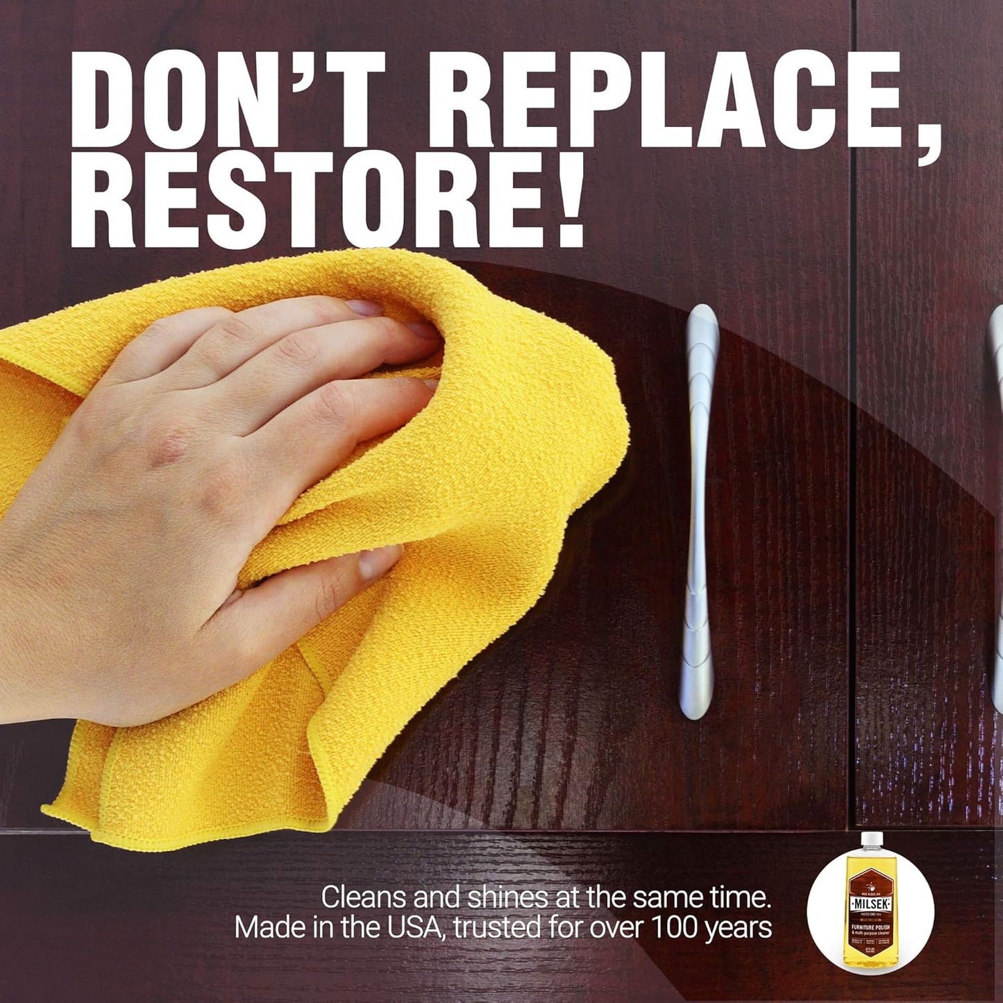 Milsek Furniture Polish and Wood Cleaner with Lemon Oil - Multipurpose Solution for Home Improvement from Hardwood Floors to Kitchen Cabinets - 12 Fl Oz (Pack of 1)