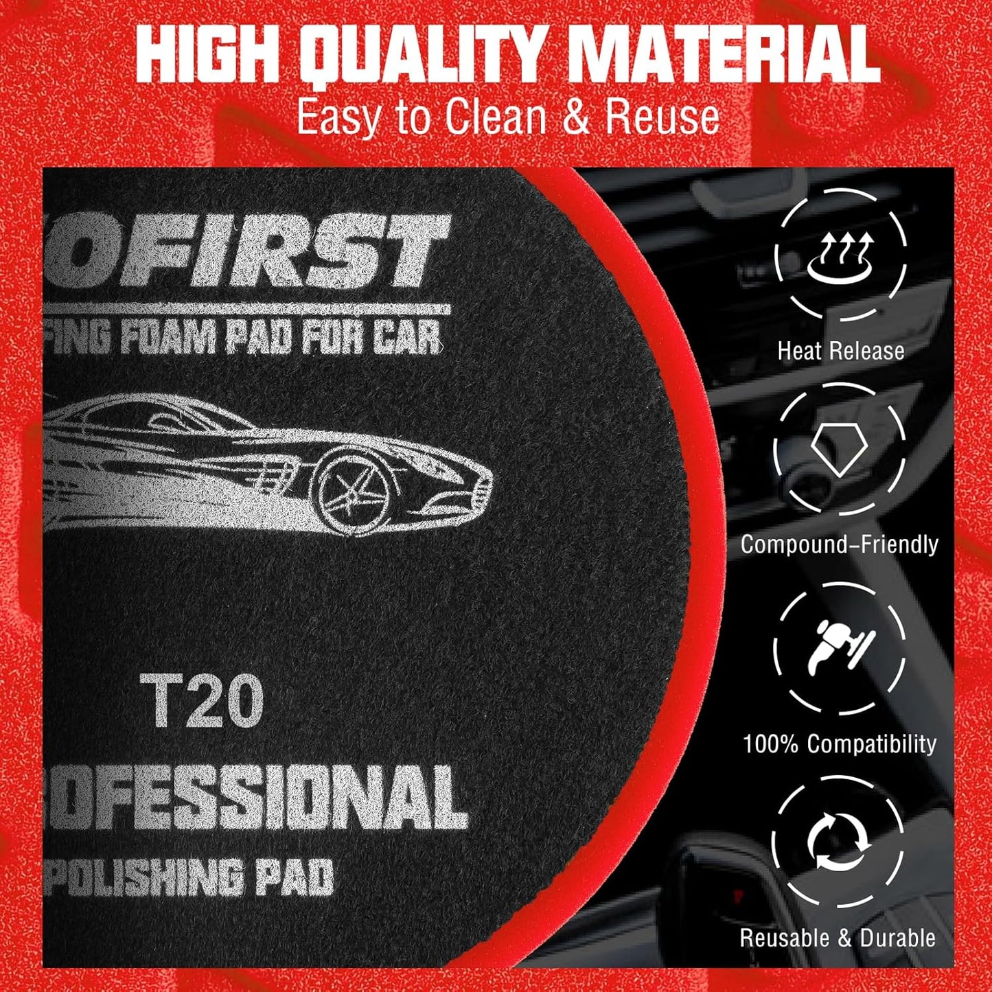 6 Inch Polishing Pad - 3Pcs Red Polishing Pad - 6.5 Inch Face for 6 Inch 150mm Backing Plate - Ultimate Compounding & Waxing Sponge Pads for Car Buffer Boat Polisher Compounding, Polishing & Waxing