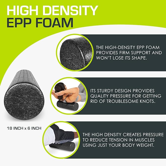 ProsourceFit High Density Foam Rollers 18 to 36 - inches Long, Firm Full Body Athletic Massage Tool for Back Stretching, Yoga, Pilates, Post Workout Muscle Recuperation