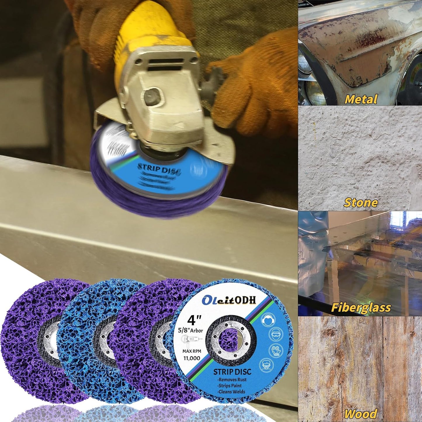 20 Pcs 4" x 5/8" Strip Discs Bulk, Paint Stripping and Rust Removal Wheels for Angle Grinders, Abrasive Grinding Discs for Metal, Wood, and Fiberglass, Blue+ Purple