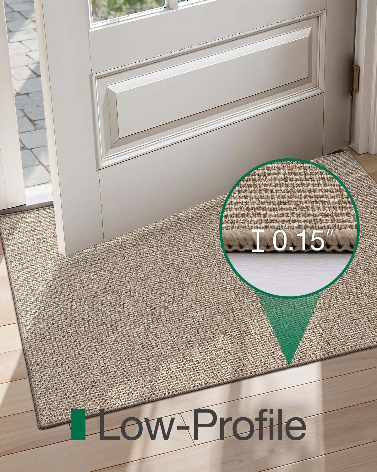 LUMI Indoor Door Mat 17"x30", Ultra Thin Low Profile Non-Slip Doormat for Home Entrance, Absorbent & Stain-Resistant Welcome Mats, Washable Entryway Mat for Front Door, Patio, Porch, Khaki