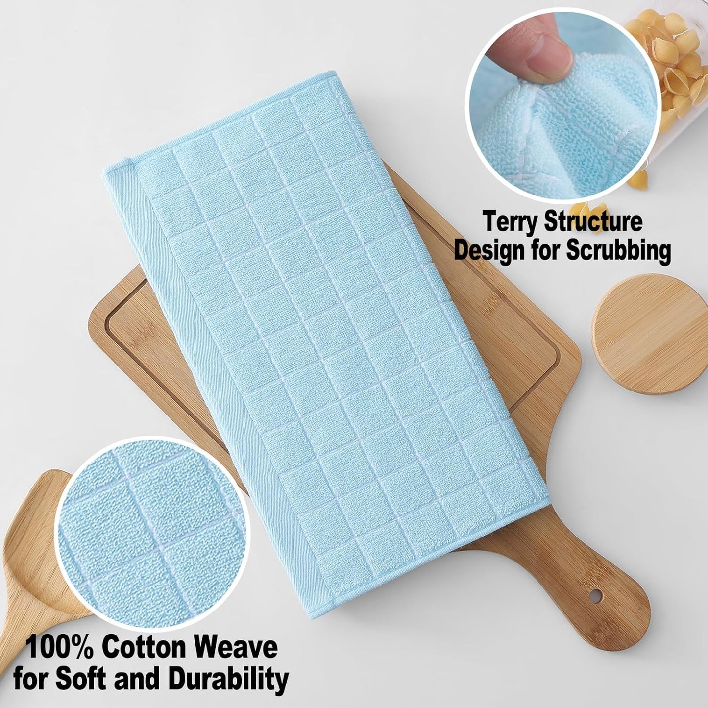 Homaxy 100% Cotton Terry Kitchen Dish Cloths, Ultra Soft and Absorbent Dish Towels for Kitchen, Suitable for Drying and Washing Dishes, 8 Pack, 12 x 12 Inches,Sky Blue