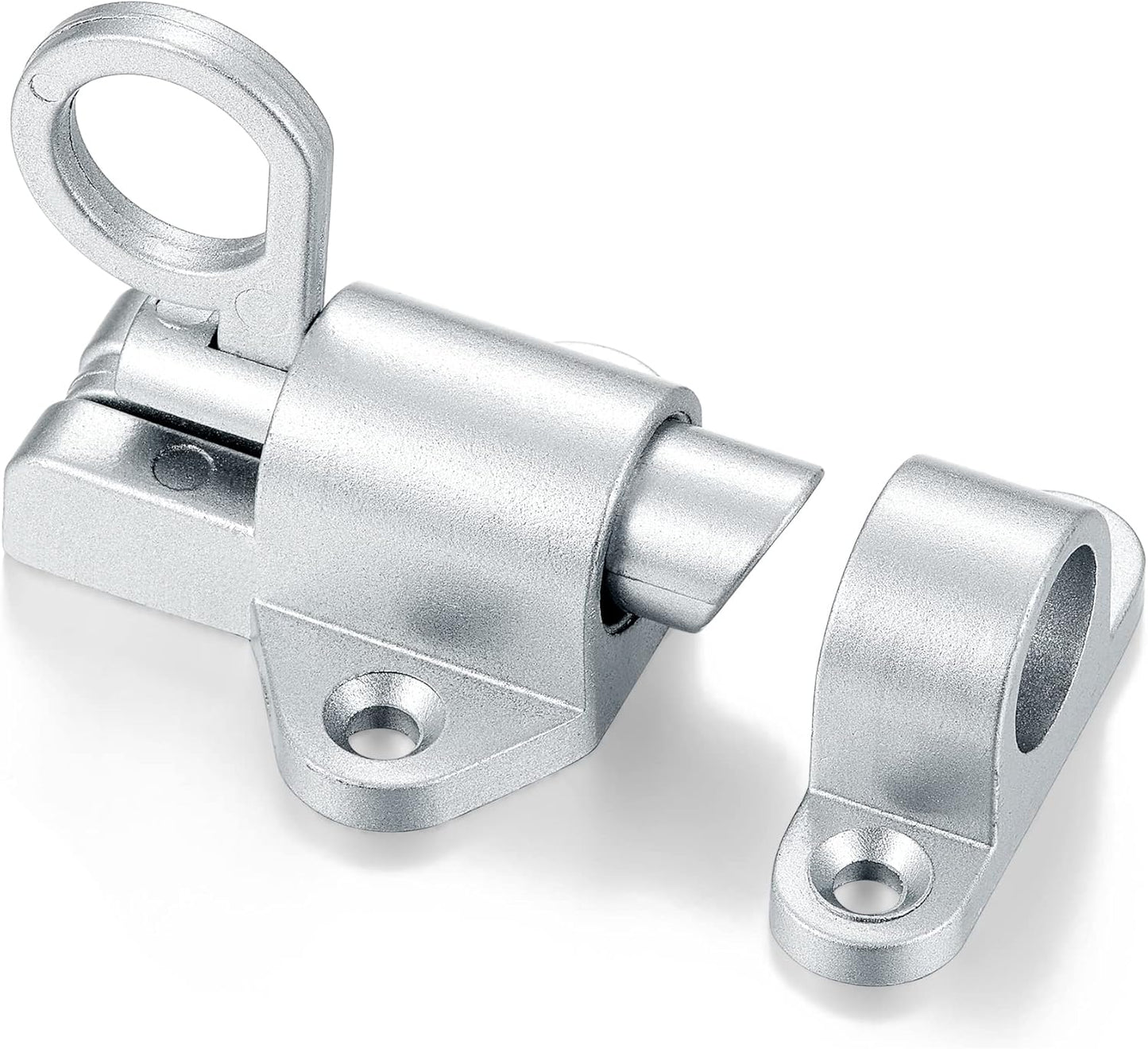 8 Packs Self-Closing Latches，Silver Gray Spring Door Lock，Resilient Bolt Latch Aluminum Alloy Safety Automatic Spring Barrel Slide Door Lock with Screws,Used for Gate,Window and Cabinet etc