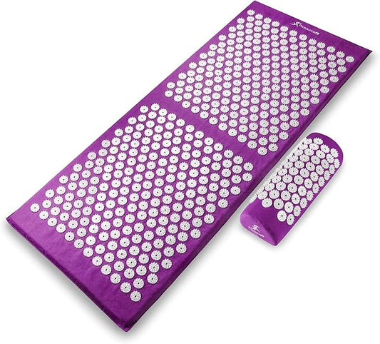 ProsourceFit Acupressure Mat and Pillow Set for Back/Neck Pain Relief and Muscle Relaxation, Large - Gray/Gray