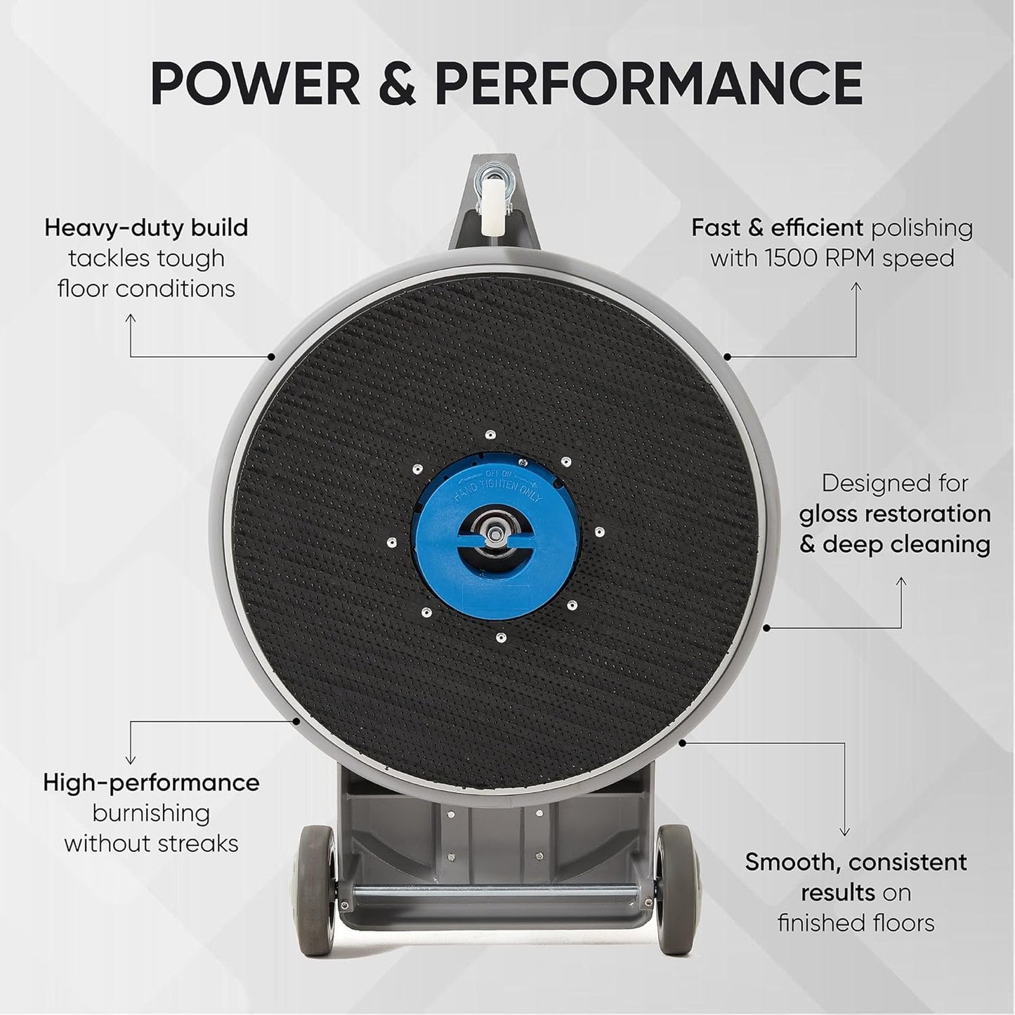 20" High-Speed Commercial Floor Burnisher, 1.5 HP, 1500 RPM, 40ft Cord, Rubber Bumper Guard, with Red, White & Black Pads for Cleaning, Polishing & Stripping