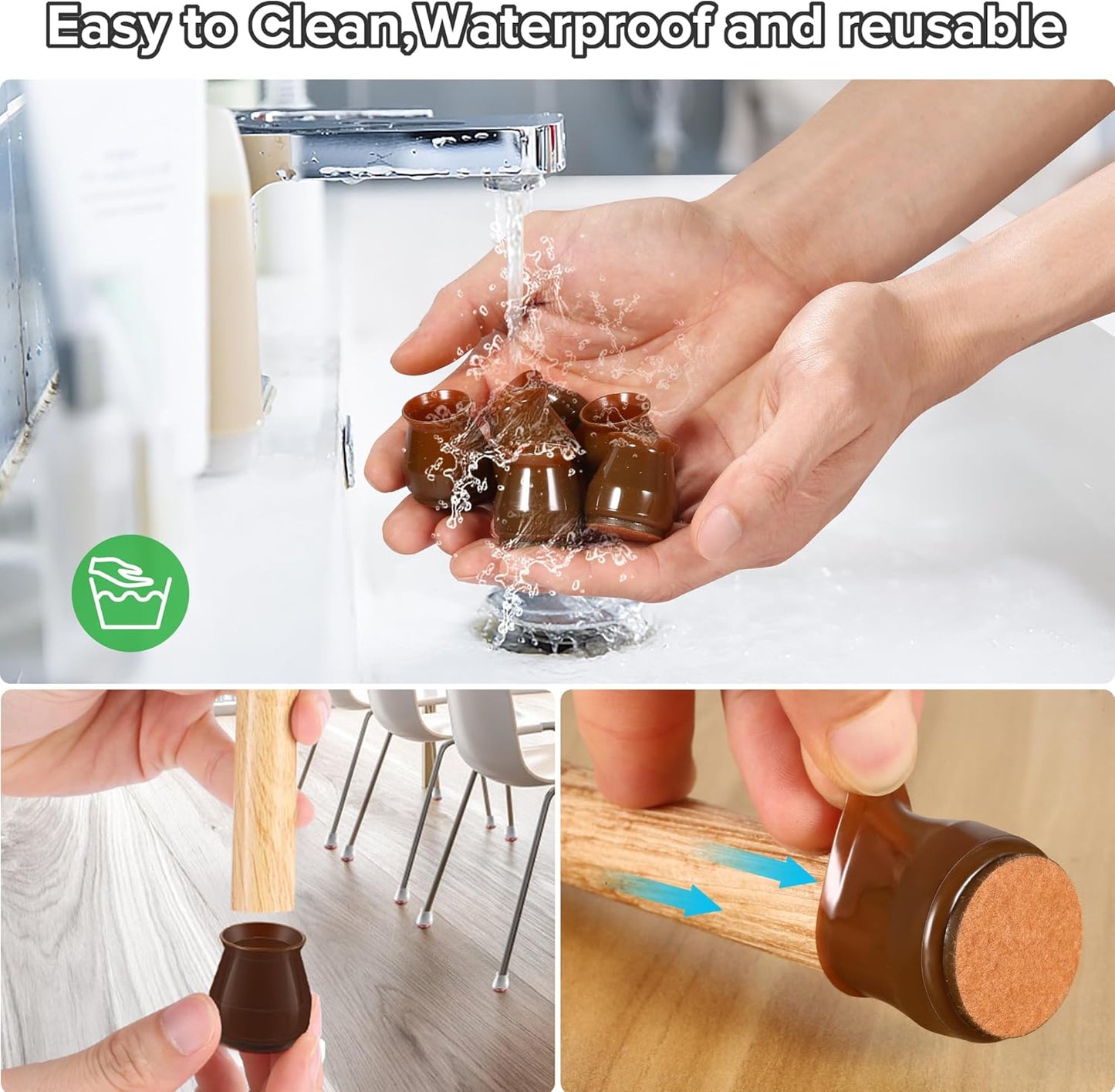 24PCS Upgraded Silicone Chair Leg Floor Protectors for Hardwood Floors, Furniture Sliders for Chair Legs, Felt Bottom Furniture Pads, Anti-Slip Round&Square Cap Covers to Scratch and Reduce Noise