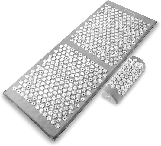 ProsourceFit Acupressure Mat and Pillow Set for Back/Neck Pain Relief and Muscle Relaxation, Large - Gray/Gray