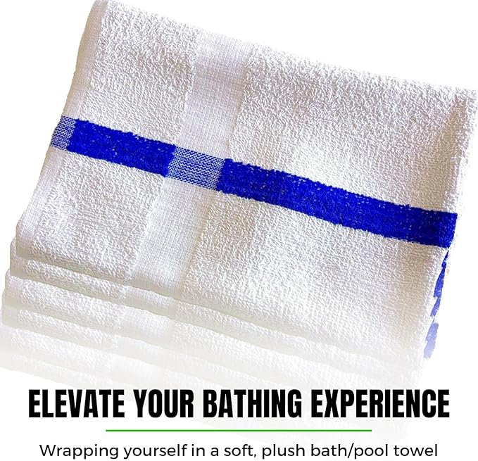 Towels N More 24x48 Soft Poolside Towels 60 Large Super Absorbent Pool Towel Blue Center Stripe Home Spa Gym Hotel Motel Rental House 100% Cotton Bath Towels
