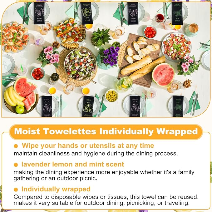 Moist Cotton Towel Bulk Moist Towelettes Individually Wrapped 8.7" x 8.7",White Towel Services,Refreshment Pre Moistened Towels Lavender, Lemon and Mint for Sport Party Spa （pack of 300)