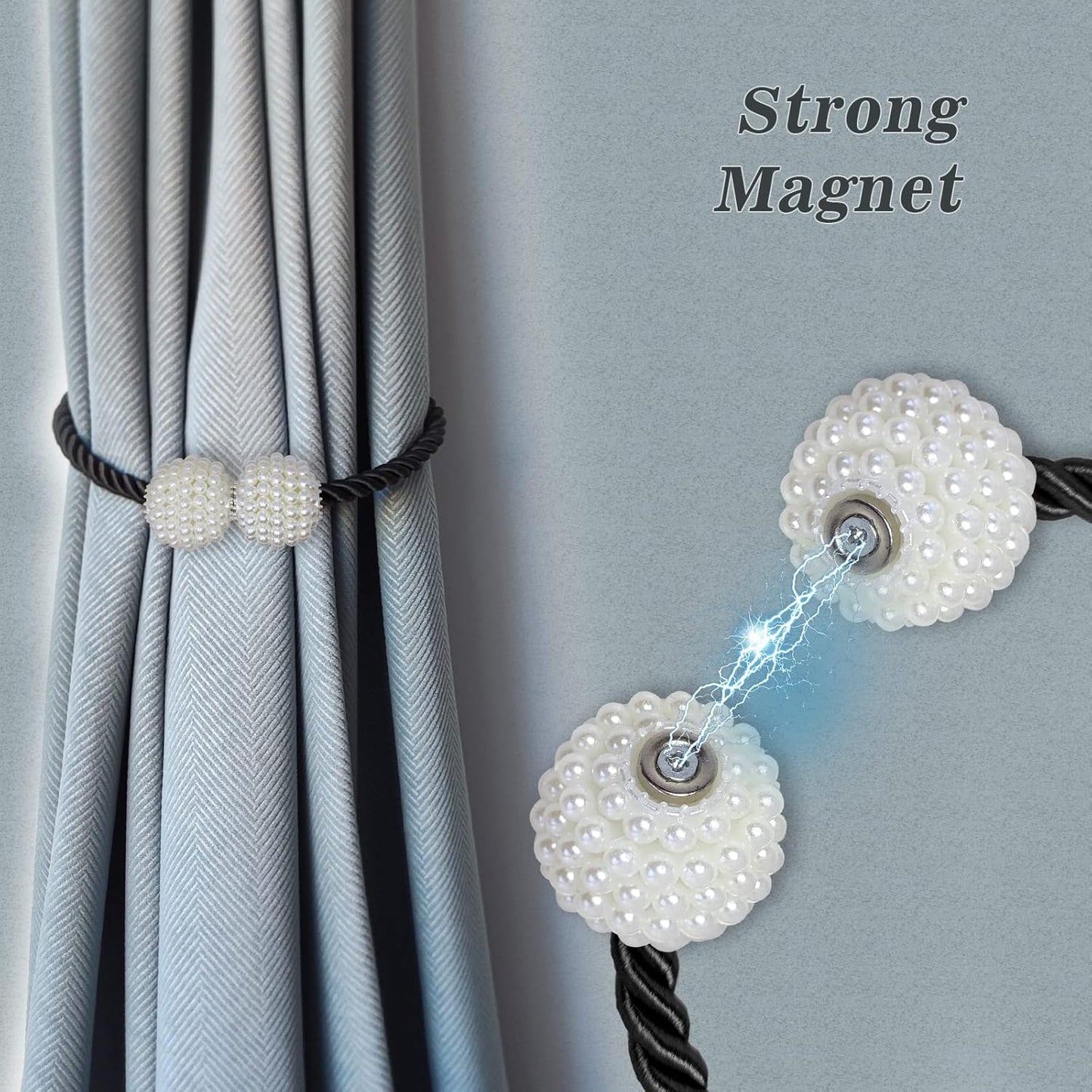 Hion Magnetic Curtain Tiebacks Black 6 Pack, Curtain Tiebacks Buckles Holdbacks Holders Hooks Clip for Home Bedroom Office Decorative Thick or Thin Curtain