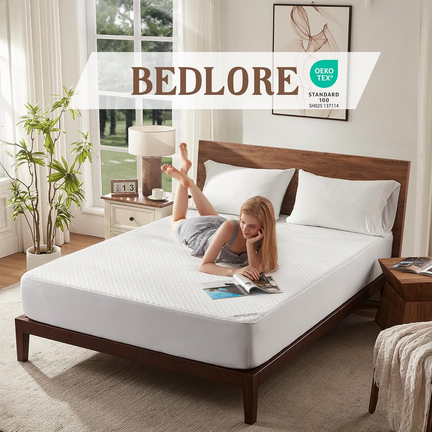BEDLORE Twin Mattress Protector, Waterproof Noiseless Mattress Cover with Stretchable Pockets for 6-15 inches Mattress, Soft Breathable Mattress Pad Machine Washable (White)