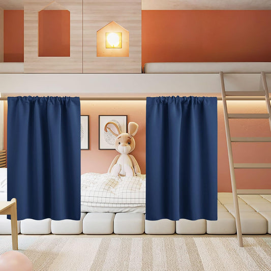 RYB HOME Small Curtains for Kitchen Window - Blackout Privacy Portable Curtain Set for Bedroom Office Bathroom Basement Garage Storage Enclosure RV Bunk, W 34 x L 30 inch, Navy Blue, 2 Pcs