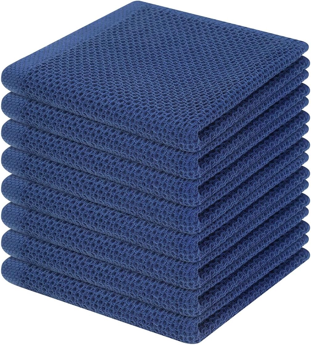 Homaxy 100% Cotton Waffle Weave Kitchen Dish Cloths, Ultra Soft Absorbent Quick Drying Dish Towels, 12 x 12 Inches, 8-Pack, Navy Blue