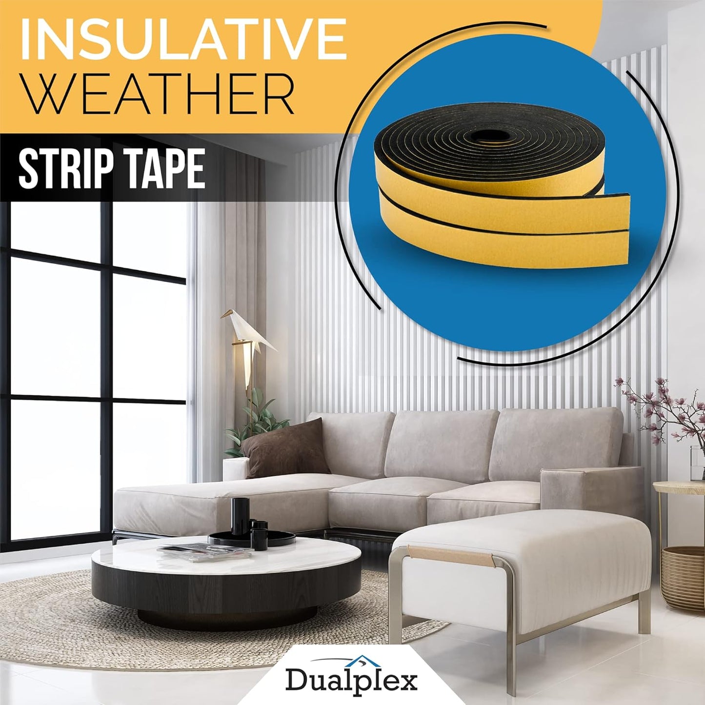 High Density Foam Weather Stripping Door Seal Strip Insulation Tape Roll for Insulating Door Frame, Window, Air Conditioner | Self Adhesive Sealing Weatherstrip (Black, 1 in x 1/2 in x 18 Ft)