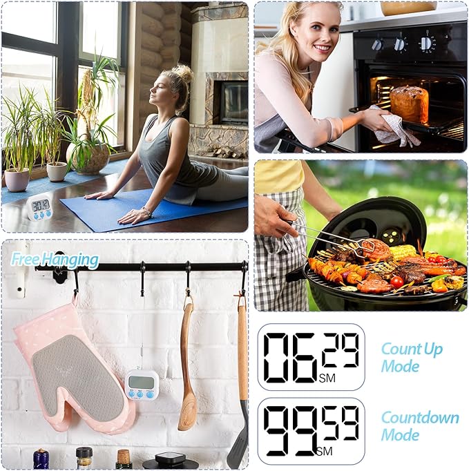 Weewooday 24 Pcs Digital Kitchen Timer Magnetic Timer Bulk On/Off Switch Minute Second Count up Countdown Loud Alarm for Exercise Cook Baking(Black, White)