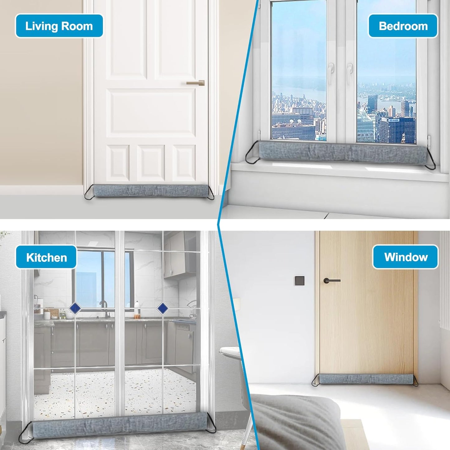 QUOLIX Triangle Under-Door Draft Stopper, 32" Noise Blocker, Weighted Weather Stripping, Gray Cotton & Polyester, Multi-Function Noise & Light Blocker,Gray