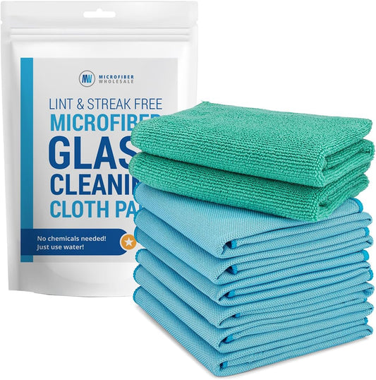 Claro 2 Step Glass Cleaning Cloth 8-Pack – Green Wet & Blue Dry Microfiber Towels Cleaning for Windows, Mirrors & Glass - Streak and Lint Free Cloth for Home, TV, Shower - Machine Washable