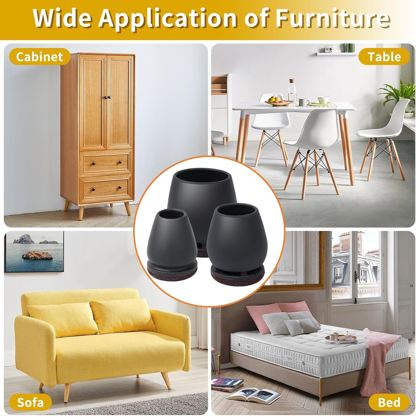 Ezprotekt 24 Pcs Black Chair Leg Floor Protectors for Hardwood Floors, Felt Furniture Pads Caps Covers, Bar Stool Floor Protectors Cups for Dining Table Desk Chair (Fit 0.83 "- 1.02", 21-26mm)