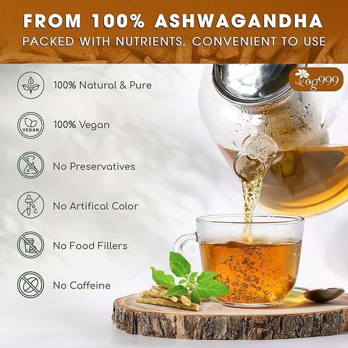 TOG999, Premium 120 Ashwagandha Root Tea Bags, 100% Natural & Pure from Ashwagandha Root. No Sugar, No Caffeine, No Gluten, Vegan.