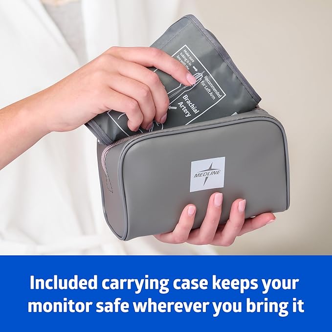Medline Bluetooth Blood Pressure Monitor, Universal Upper Arm Cuff, Digital LCD Display, Health App Integration, Stores Up to 120 Readings, Carrying case and Batteries Included
