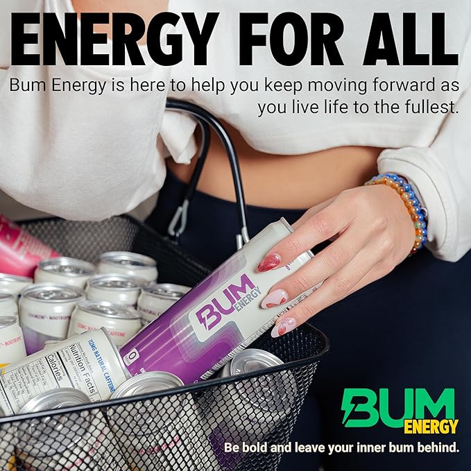 BUM Sugar-Free Energy Drink, Citrus Burst - Lightly Carbonated & No Artificial Colors, Natural Caffeine & Citicoline for Energy & Focus, Brain Boost & Workout Sports Beverage - 12 oz, Pack of 12