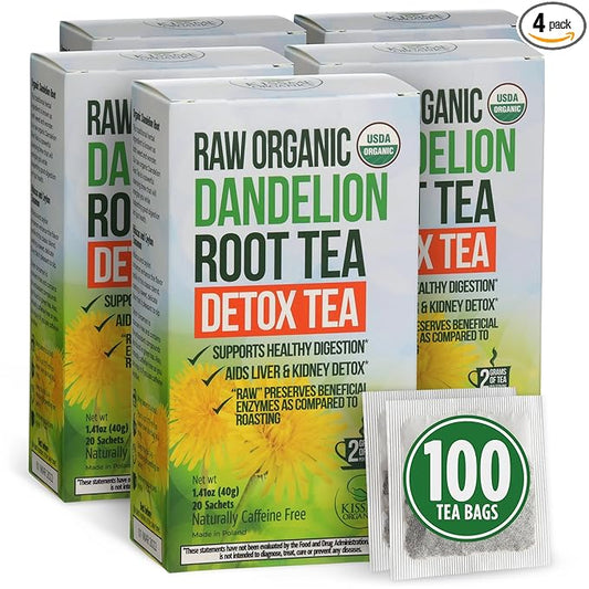 Dandelion Root Tea - Raw Organic Herbal Tea, Caffeine Free, 100 bags