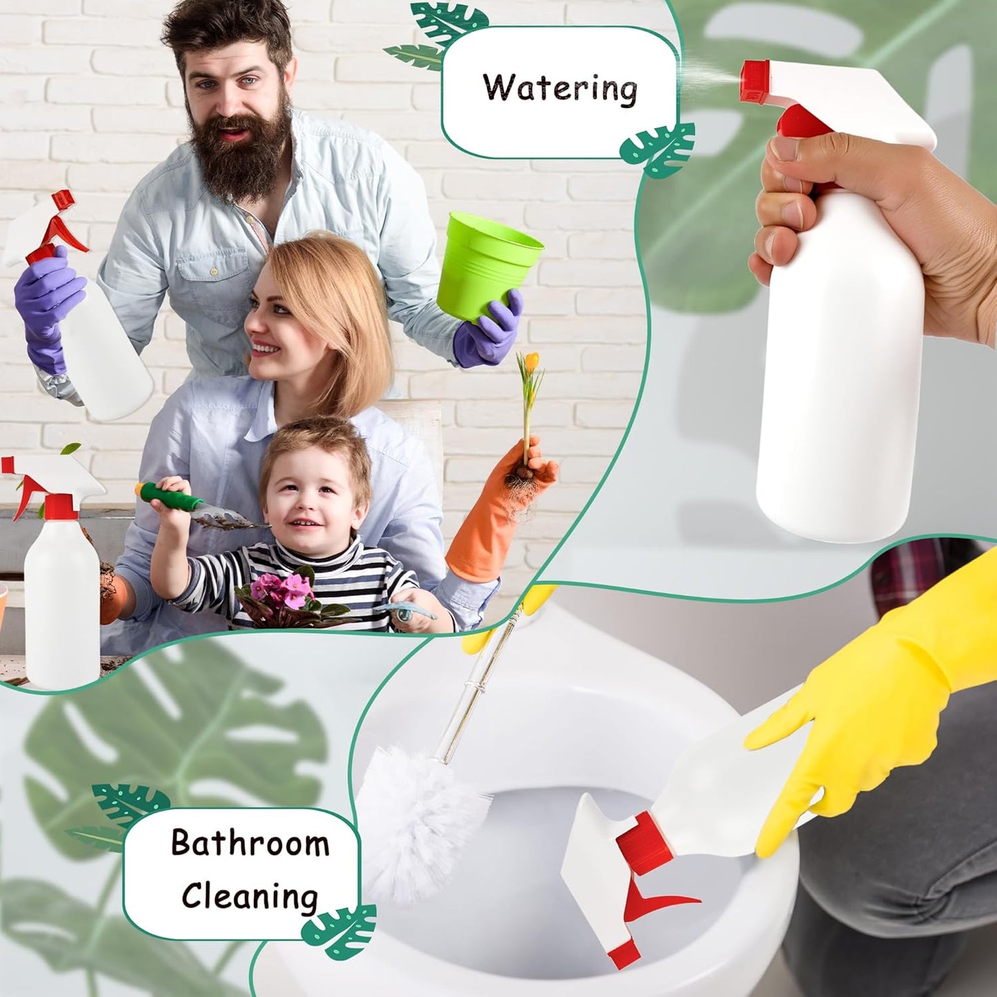 8 Pack Plastic Spray Bottles 16 oz Empty Refillable Spray Bottle for Cleaning Solutions Leak Proof Water Bottle Sprayer with Adjustable Nozzle Mist & Stream Heavy Duty Reusable for Plants Oils Hair