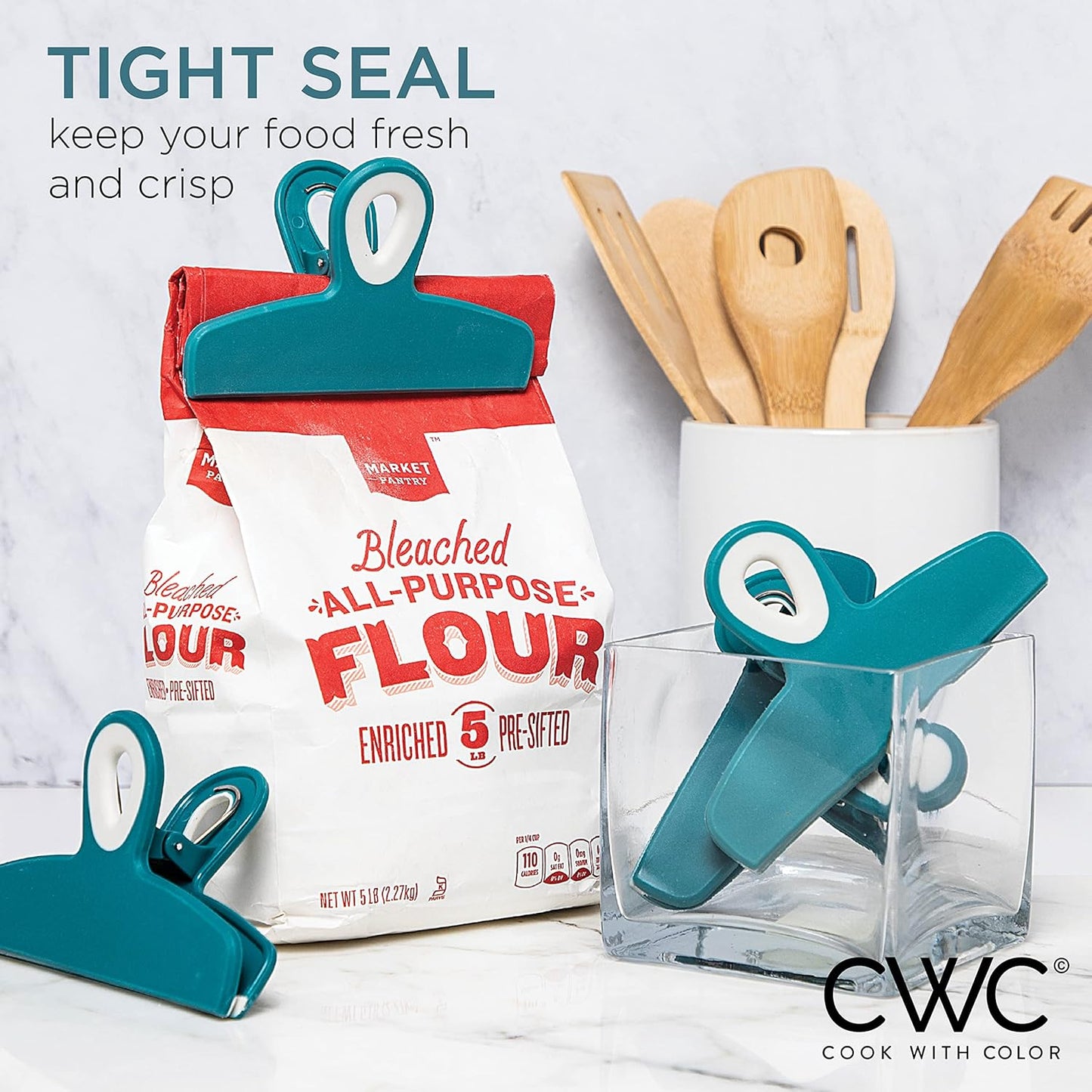 COOK WITH COLOR Bag Clips - Heavy Duty Chip and Refrigerator Magnet Clips for Food Storage with Air Tight Seal Grip, Teal and Mauve, Pack of 4 Large