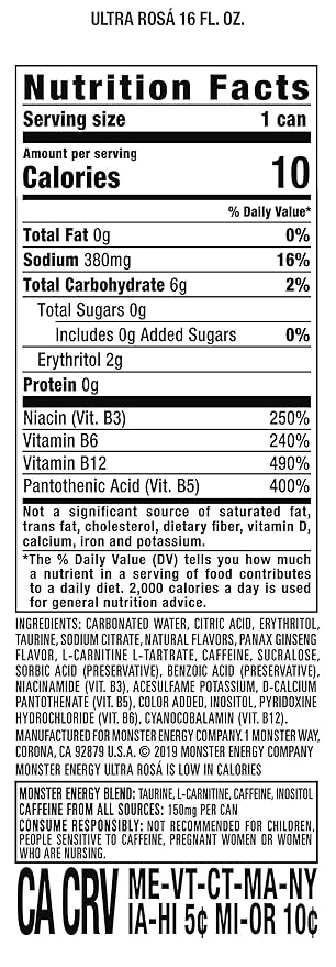 Monster Energy Ultra Rosa, Sugar Free Energy Drink, 16 Ounce (Pack of 15)
