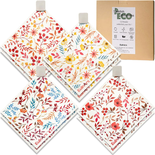 Swedish Dishcloths for Kitchen, 8 Pack Watercolor Reusable Paper Towels with Clips, Non-Scratch Swedish Kitchen Towels, Super Absorbent Cellulose Sponge Cloths, Dishwasher Safe, No Odor