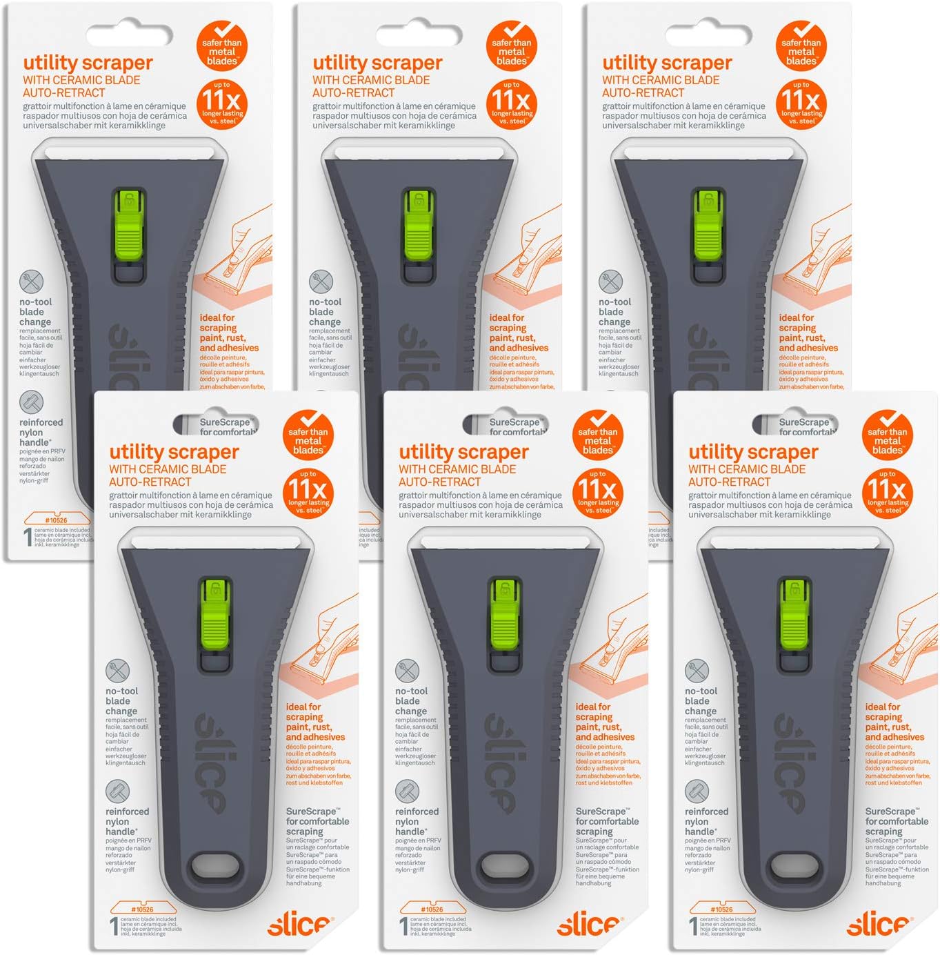 10593-CS Auto-Retracting, Utility Scraper, Locking Ceramic Blade, Rust Free, Finger Friendly, Soft-Touch Comfort Grips Reduce Strain, 12 Pack