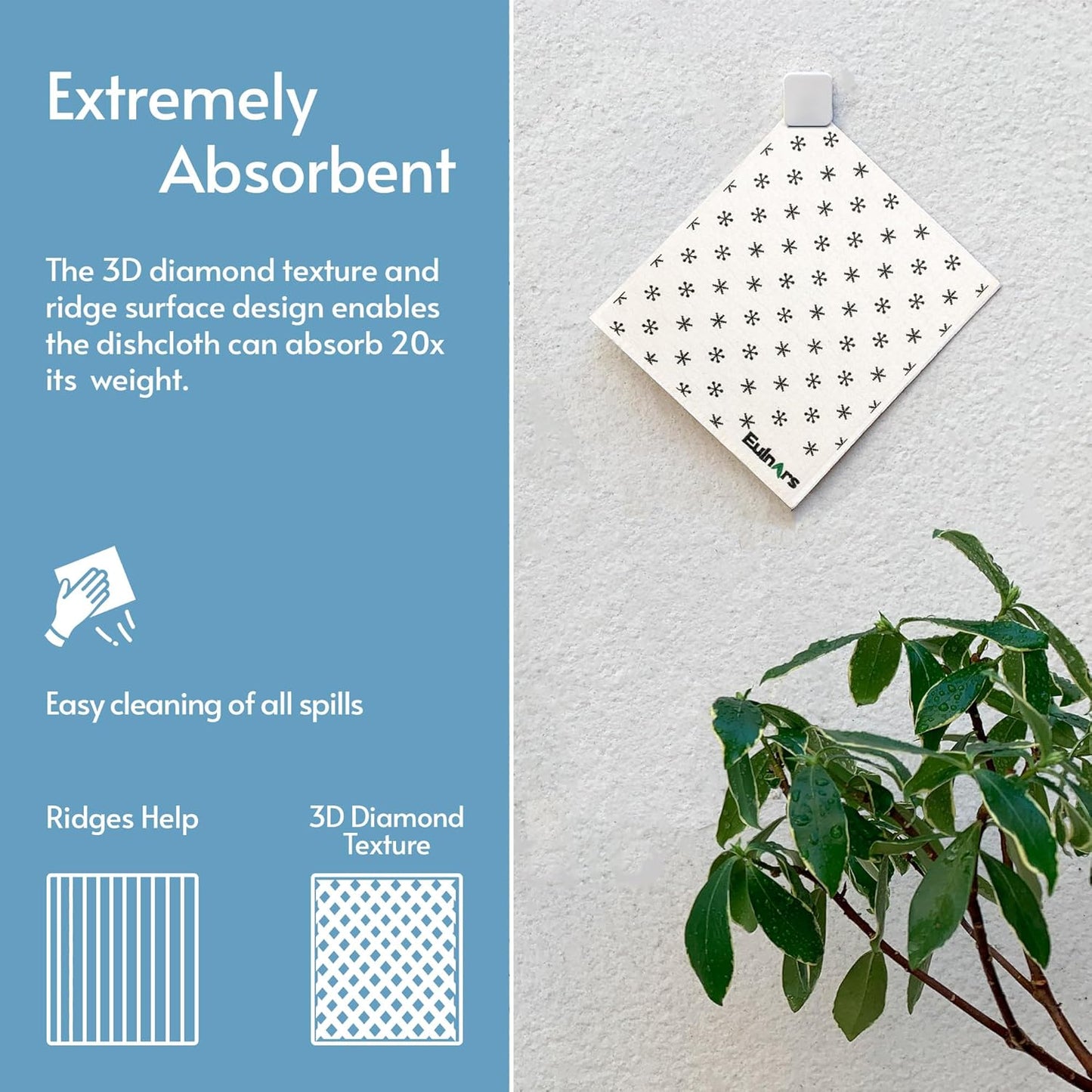 Reusable Paper Towels, 8-Pack Swedish Dishcloths for Kitchen with 3 Clips, Black White, Cotton, 200 Washes