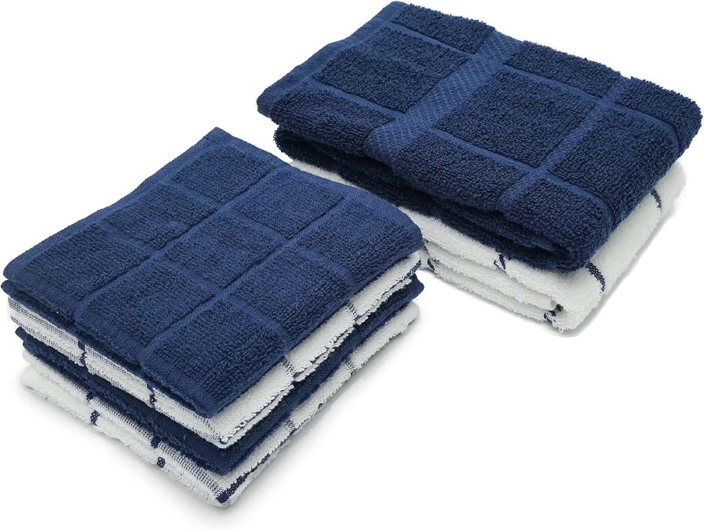 100% Cotton Terry Dish Cloth & Dish Towel, 6 Pack, Super Soft and Absorbent Kitchen Towels, Perfect for Kitchen Cleaning and Dish Washing (Navy Blue (DT and DC Combo))