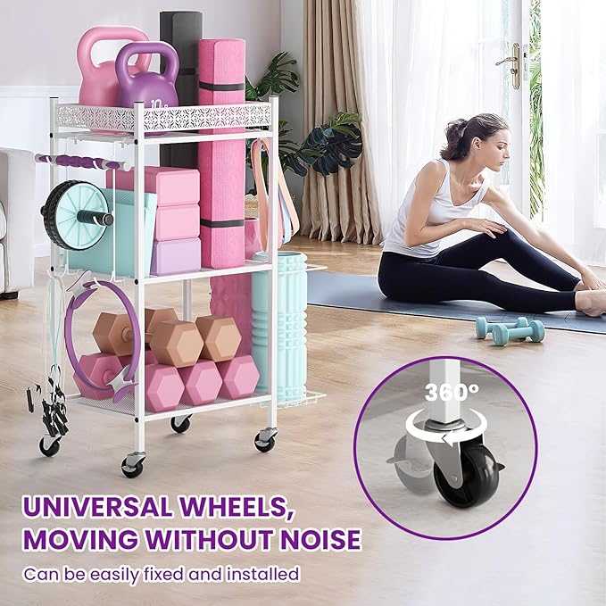 Yoga Mat Storage Rack, Home Gym Storage Rack, VOPEAK Workout Storage for Yoga Mat, Foam Roller, Equipment Gym Storage for Home Exercise and Fitness Gear (Metal)