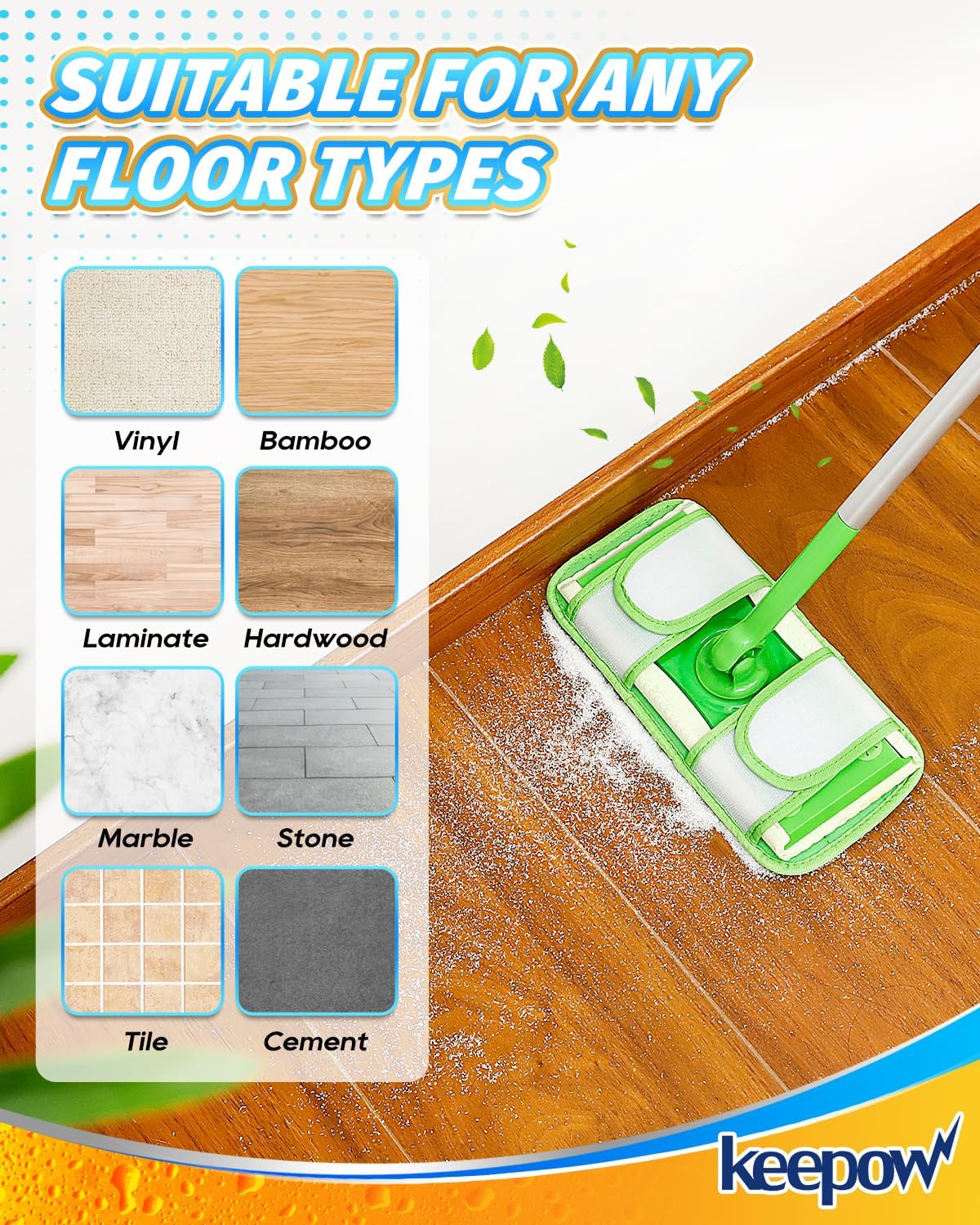 Keepow 6 Pack Reusable Mop Pads Refills Compatible with Swiffer Sweeper Microfiber Wet Mopping Cloths Dry Sweeping Floor Cleaning Mop Pad Refill Mop Head Replacements Part