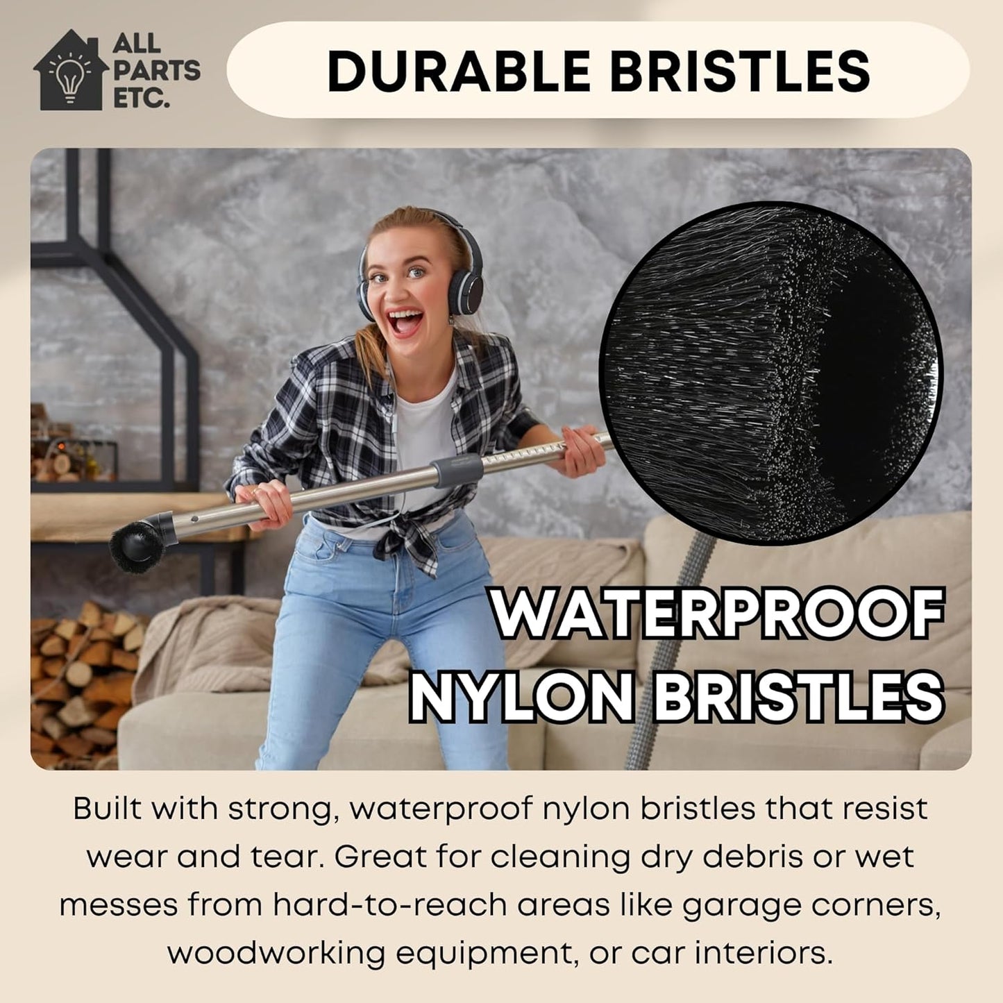 2.5" Dust Brush Attachment Compatible with Shop Vac, Craftsman, and more Wet Dry Vacuum Cleaner Accessory with Nylon Bristles Fits 2-1/2 Inch Hose - for Woodworking, Garage & Workshop Cleaning.