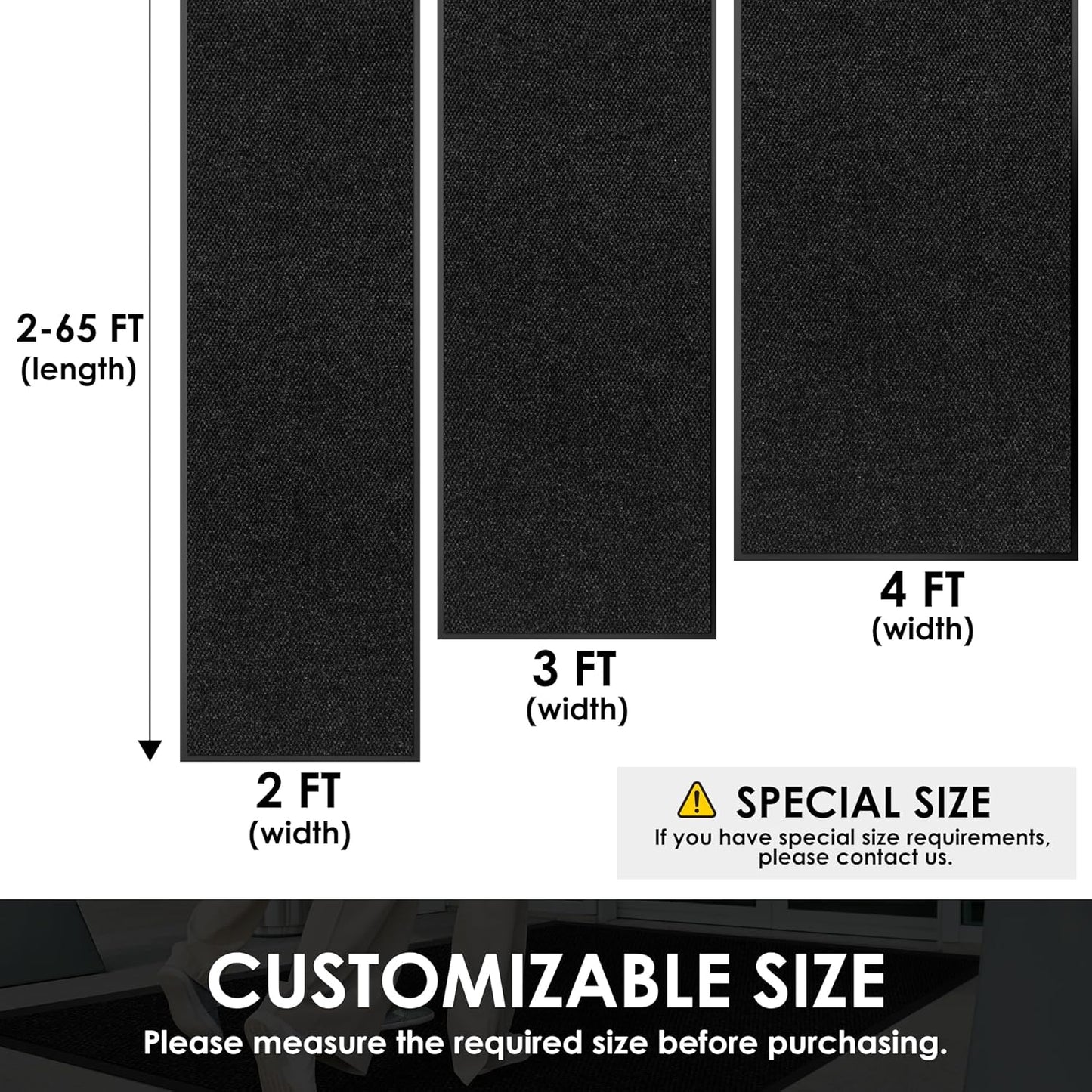 2′ x 25′ Front Door Mat Indoor Outdoor Entrance, Commercial Floor Mat Heavy Duty Dirt Trapper Entryway Doormat, Custom Size Non Slip Rubber Backing Welcome mat, Door Mat for High Traffic Area