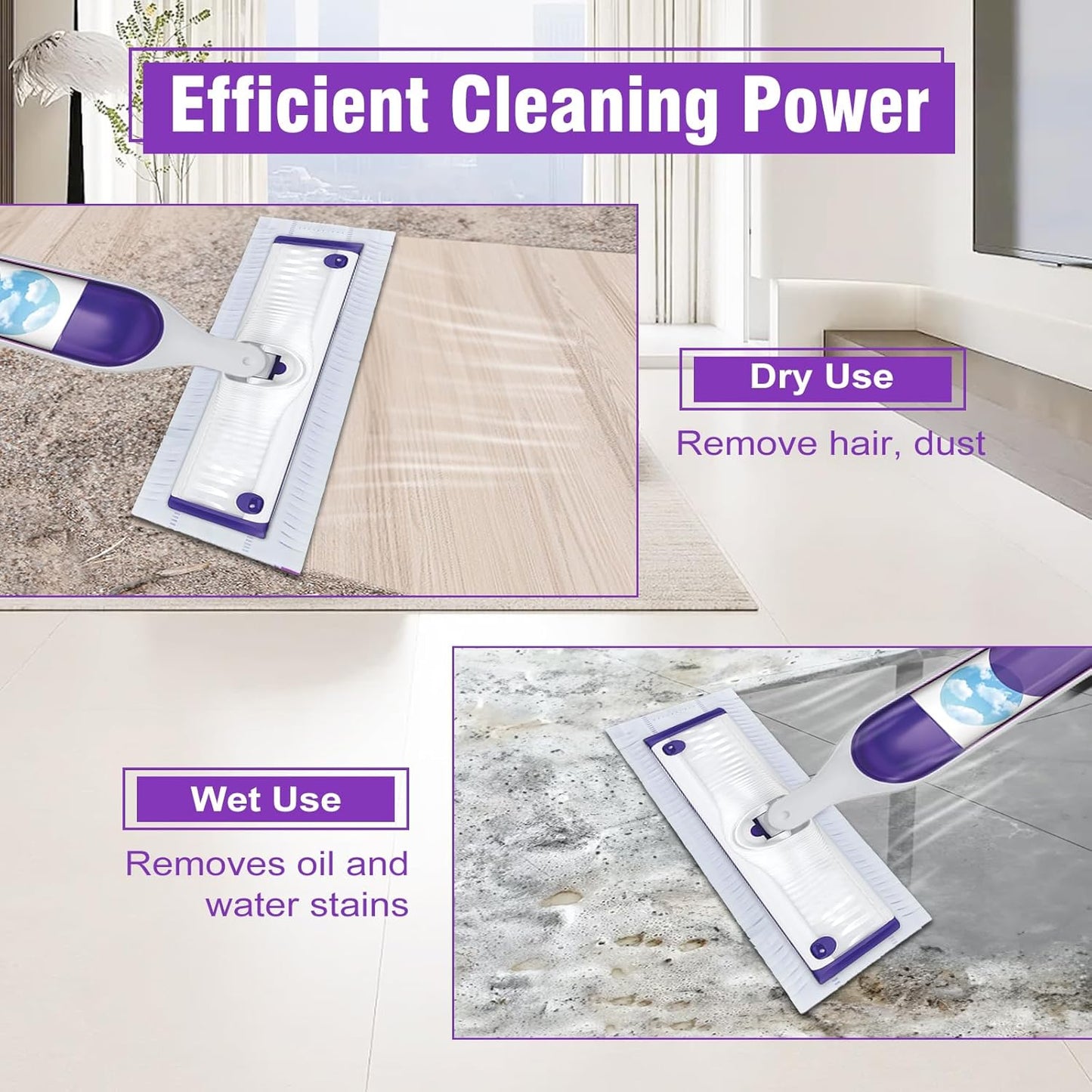 36 Count Purple Disposable Power Mop Refills Pads for Swiffer Power Mop, Multi-Surface Floor Cleaning
