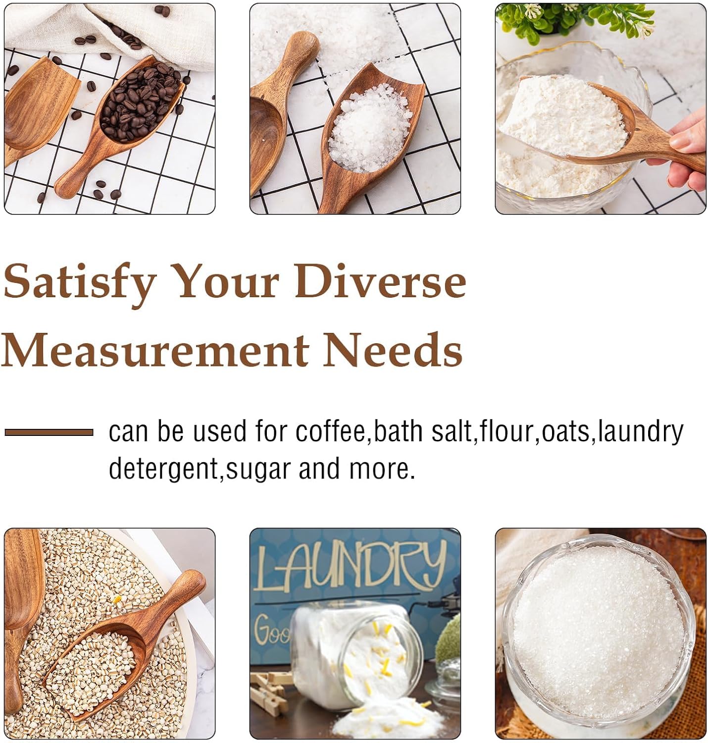 Wooden Coffee Scoop, 4 Pcs Coffee Spoons for Ground Coffee, Tea, Sugar, Wooden Scoops for Jars Small Scoops for Canisters, Bath Salts, Laundry Detergent (Acacia Wood)