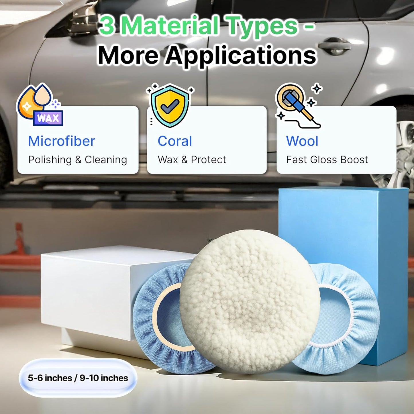 20 Pack Buffing Pads, Polishing Pad Covers, Microfiber & Wool for 9–10 Inch Buffer Polisher; Car Buffer Accessories for Car Detailing Kit; Wax, Polishing Compound & Polish Finishing, Durable Set