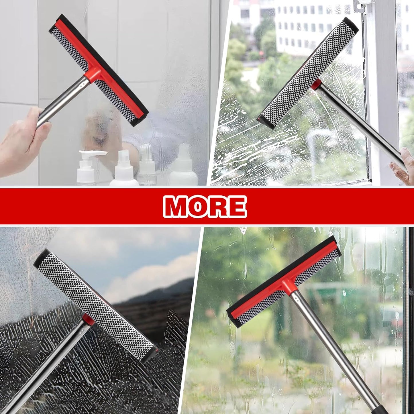 2 in 1 Standard Window Squeegee, Home Window Cleaner with 59" Poles,Washing Squeegee Suit for Glass Door Cleaner, Multi-Use Car Windshield Cleaning Tool with Long Handle for High Outdoor Windows